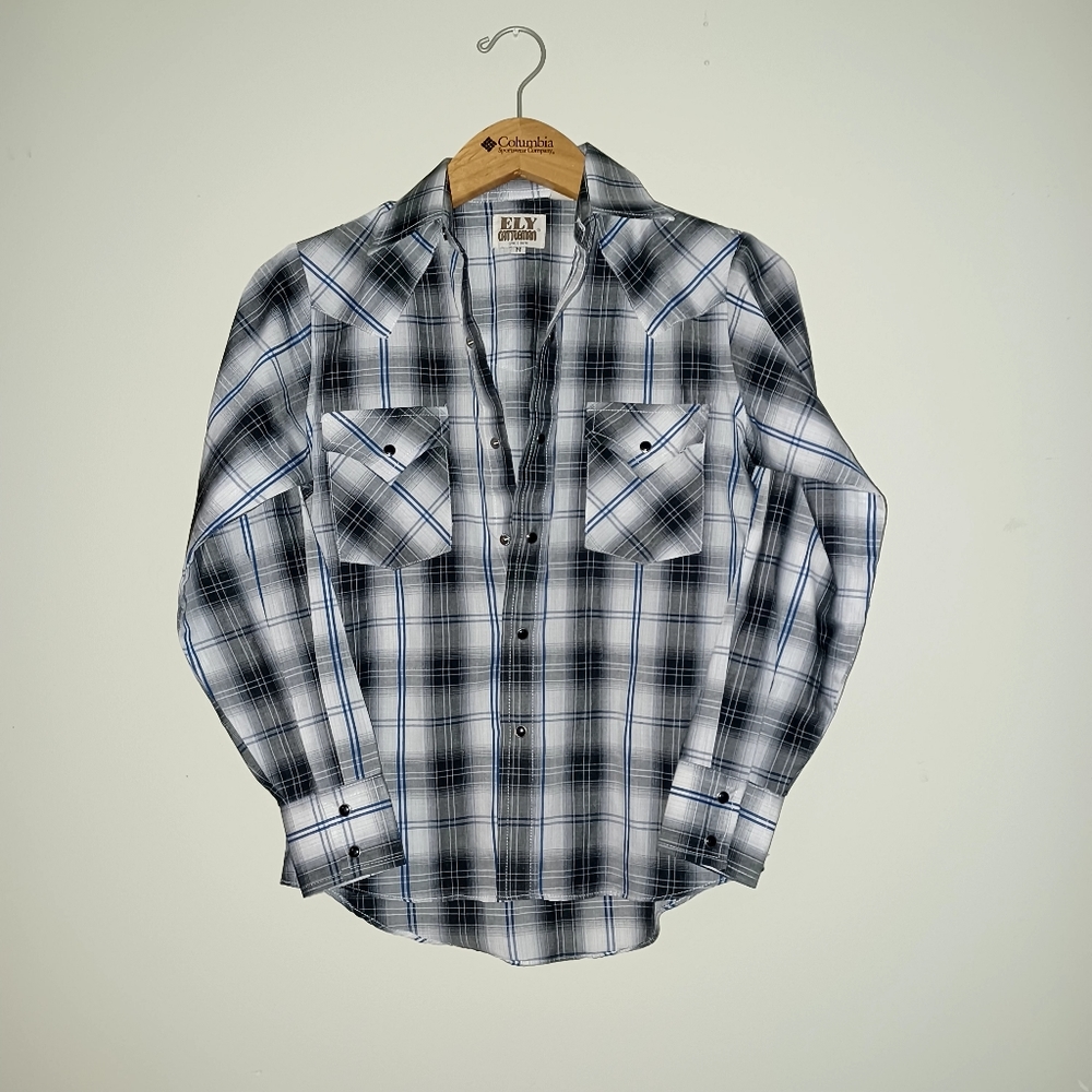 Vintage Ely cattleman plaid button up mens